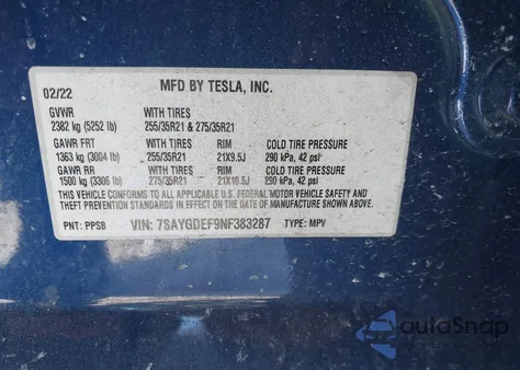 2022 Tesla Model Y Performance Dual Motor All-Wheel Drive z USA, uszkodzony, nr VIN 7SAYGDEF9NF383287